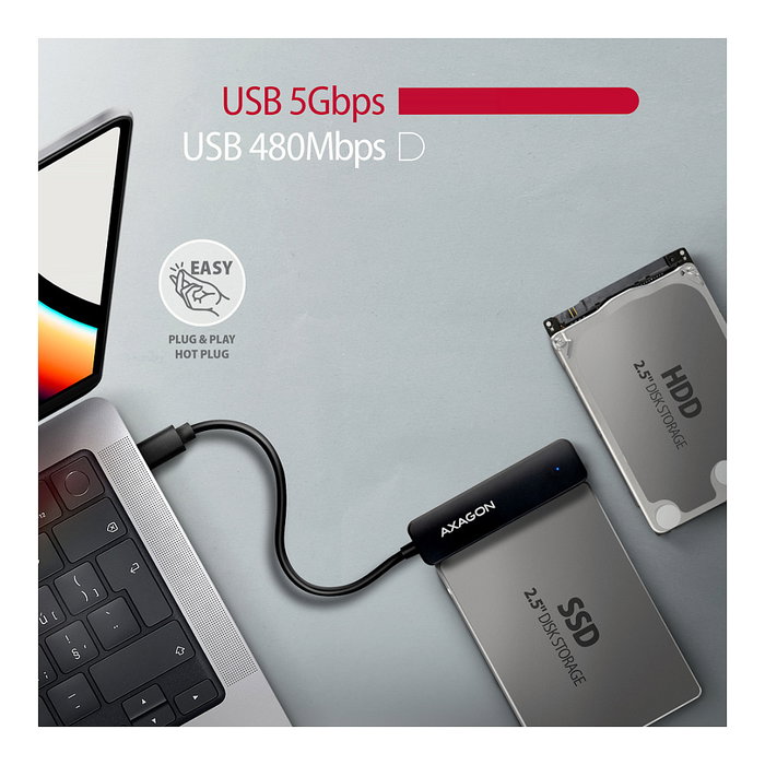 Axagon ADSA-FP2C Adaptador USB-C 3.2 Gen1 para HDD/SSD 2.5 pulg. SATA 6G FASTPort2