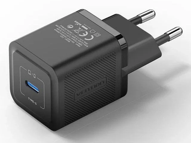 Vention Cargador de Pared GaN Tipo-C 20W FEPB0-EU con 1 Puerto USB-C para Carga Rápida PD 3.0 QC 3.0, Color Negro