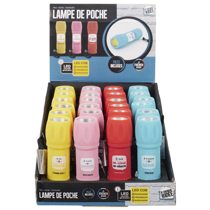 Linterna LED COB con Correa Colores Surtidos Funciona con 3 Pilas AAA Incluidas
