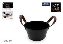 Inde Cubo Metal Redondo con Asas de Piel Black 20 cm (18 Unidades)