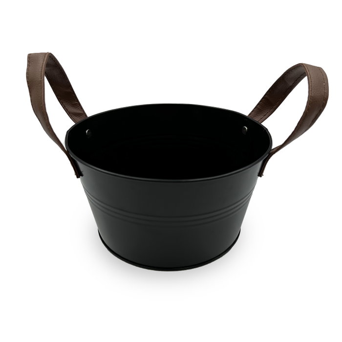 Inde Cubo Metal Redondo con Asas de Piel Black 20 cm (18 Unidades)