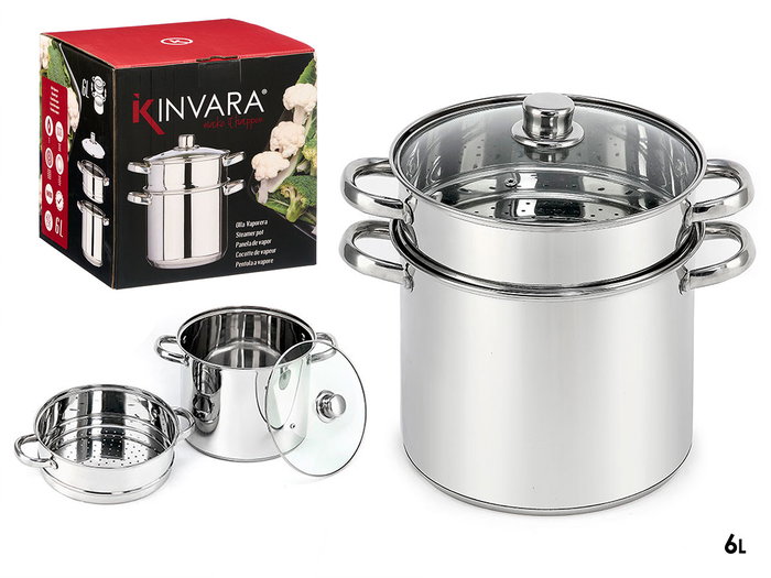 Kinvara Cacerola y Vaporera de Acero 6L para Todo Tipo de Cocinas, Capacidad 6 Litros, Dimensiones 29.5 x 21.5 x 28 cm (Set de 2) Kinvara Cacerola y Vaporera de Acero 6L para Todo Tipo de Cocinas, Capacidad 6 Litros, Dimensiones 29.5 x 21.5 x 28 cm (Set de 2)