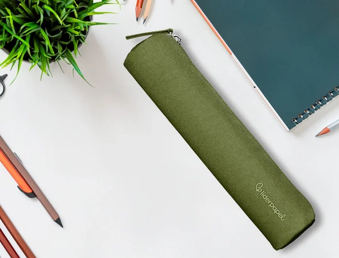 Liderpapel Estuche portatodo slim cilíndrico verde militar