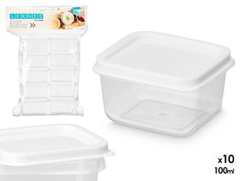 Leknes Set 10 Botes Cuadrados Tapa 100ml Plástico PP Blanco/Transparente Medidas 15x24x5.5 cm (Set de 24)