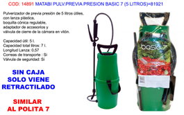 Matabi Pulverizador Previa Presión Basic 7 de 5 L.