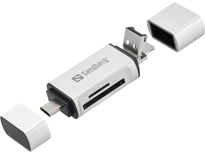 Sandberg Lector de tarjetas 136-28 USB-C+USB+MicroUSB Plata