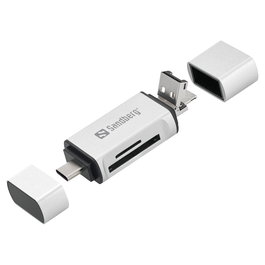 SANDBERG Card Reader USB-C+USB+MicroUSB, Lector de Tarjetas SD/MicroSD, Plata, 1 Pieza