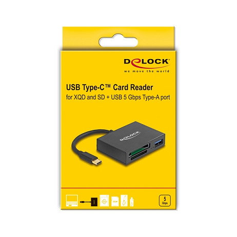 DeLOCK Lector de Tarjetas USB-C 91711 para XQD y SD, 5000 Mbit/s, Plug and Play, USB 5 Gbps, Negro DeLOCK Lector de Tarjetas USB-C 91711 para XQD y SD, 5000 Mbit/s, Plug and Play, USB 5 Gbps, Negro