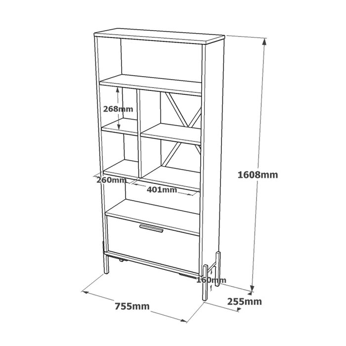 Hanah Home Vs4-Cga Estantería Moderna e Industrial, 75.5x160.8x44.5 cm