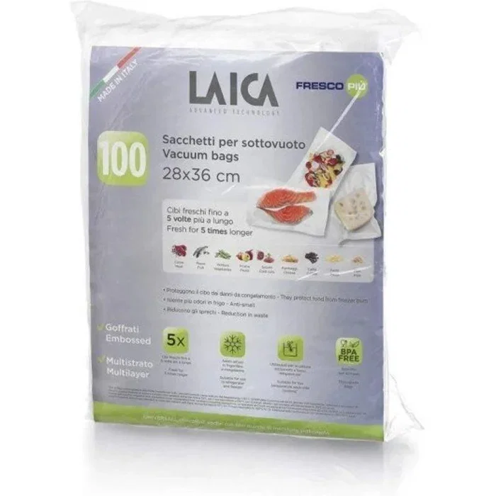 Laica Bolsas para Envasar al Vacío VT3512, 28x36cm, Paquete de 100 Bolsas, Compatibles con Múltiples Marcas, para Conservación y Cocción Sous Vide Laica Bolsas para Envasar al Vacío VT3512, 28x36cm, Paquete de 100 Bolsas, Compatibles con Múltiples Marcas, para Conservación y Cocción Sous Vide