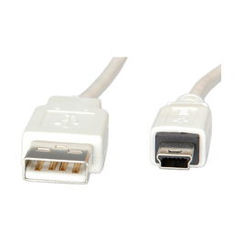 VALUE 11.99.8708 Cable USB A a Mini USB B, USB 2.0, Macho/Macho, Blanco, 0.8m