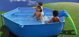 Piscina hexagonal tubular con tobogán 215x45 1150 litros