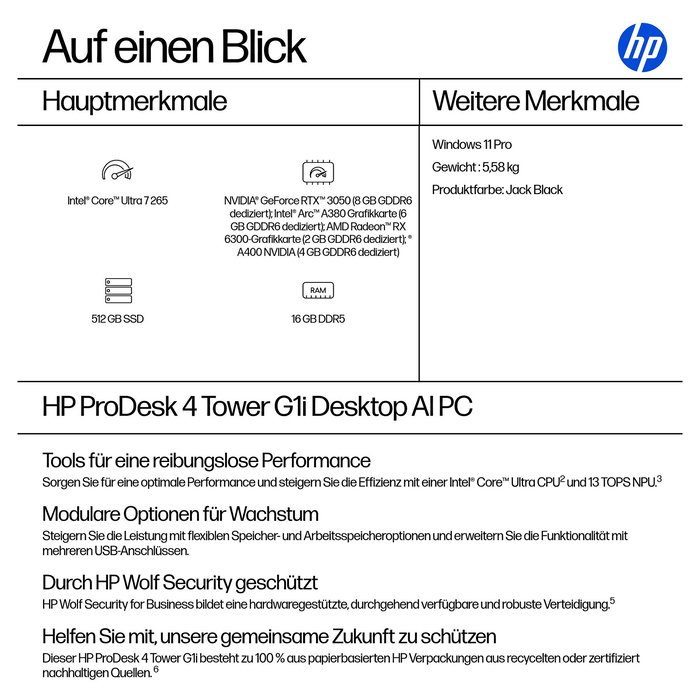 HP ProDesk 4 G1i AI CU7-265 Ordenador de Sobremesa, 16GB RAM, 512GB SSD, Windows 11 Pro