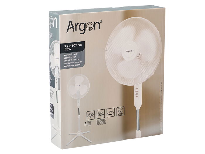 Argon Ventilador de Pie Blanco 45W con Función Oscilación 70°, Botones Grises, 70x106x70 cm
