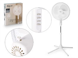 Argon Ventilador de Pie Blanco 45W con Función Oscilación 70°, Botones Grises, 70x106x70 cm