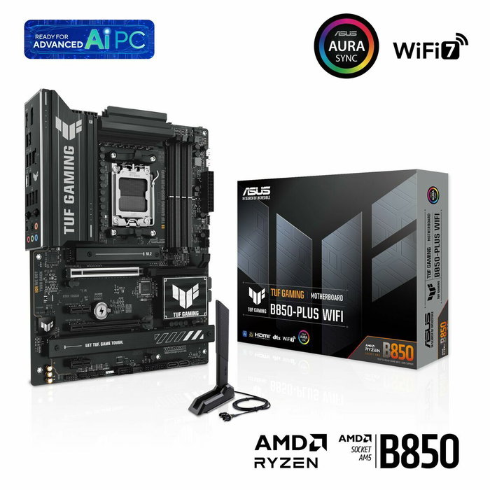 ASUS TUF GAMING B850-PLUS WIFI, Chipset AMD B850, Socket AM5, ATX, Negro ASUS TUF GAMING B850-PLUS WIFI, Chipset AMD B850, Socket AM5, ATX, Negro