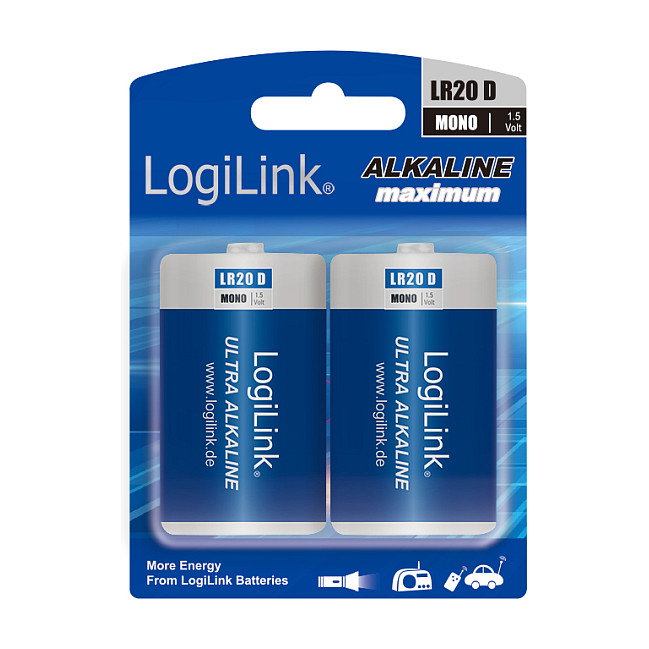 LogiLink Baterías Ultra Power Alkaline LR20, 2 unidades en blíster