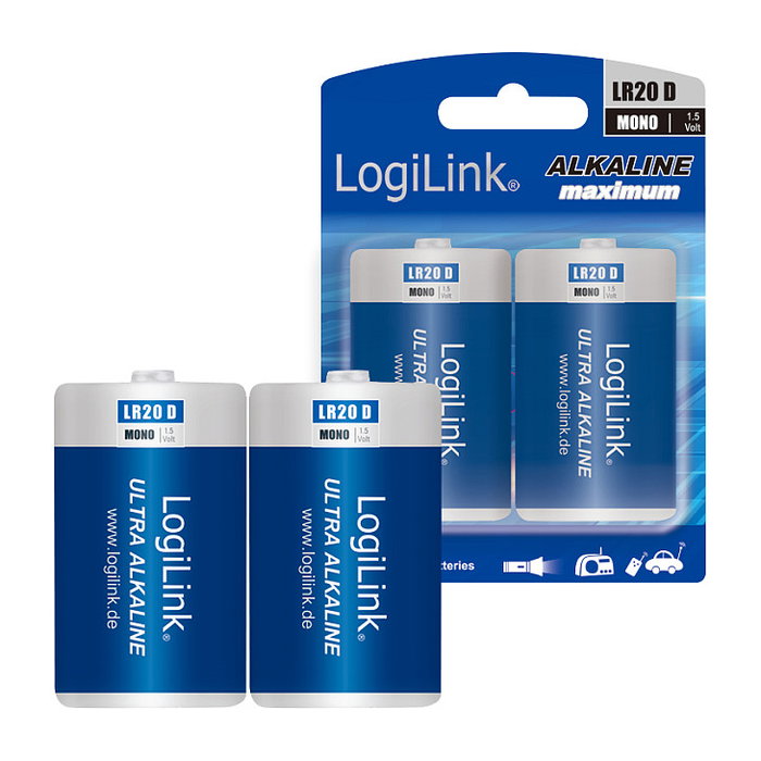LogiLink Baterías Ultra Power Alkaline LR20, 2 unidades en blíster
