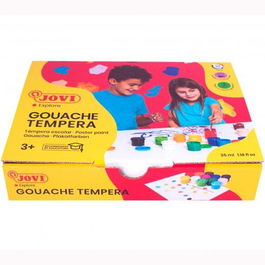 Jovi Estuche Témpera Gouache 12 Botes 35 mL con Pincel C-Surtidos, Colores Mezclables, Secado Rápido, Fácil de Lavar, Sin Gluten