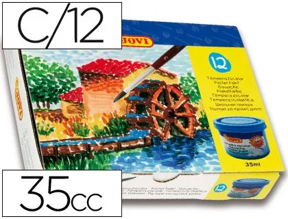 Jovi Estuche de Témpera Gouache con 12 Botes de 35 ml y Pincel
