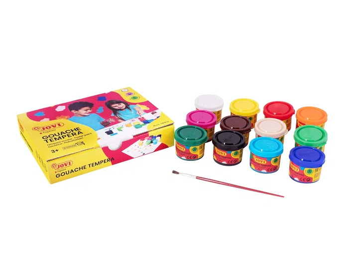 Jovi Estuche de Témpera Gouache de 12 Botes de 35 ml con Pincel