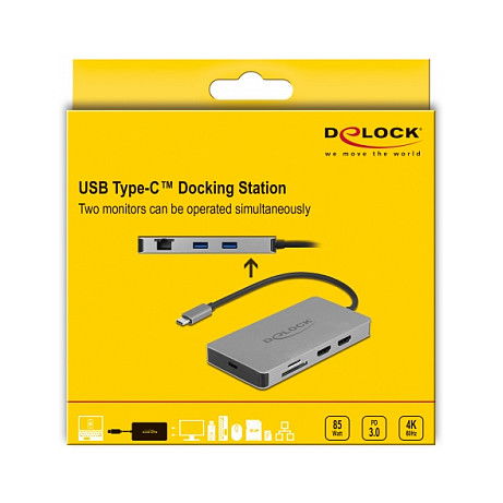 DeLOCK Docking Station USB Tipo C 4K - Dual HDMI MST, USB 3.2, Lector SD, Puerto LAN, PD 3.0 (85W), Gris - Plug and Play, HDR