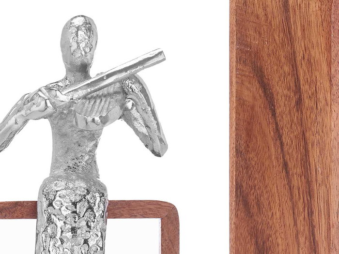 Giftdecor Figura Violín Plata Metal con Soporte Madera 13x27x13 cm (Set de 6)