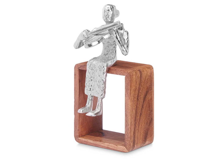 Giftdecor Figura Violín Plata Metal con Soporte Madera 13x27x13 cm (Set de 6)