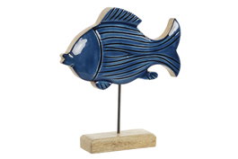 DKD Home Decor Decoración de Mango y Metal Pez Azul