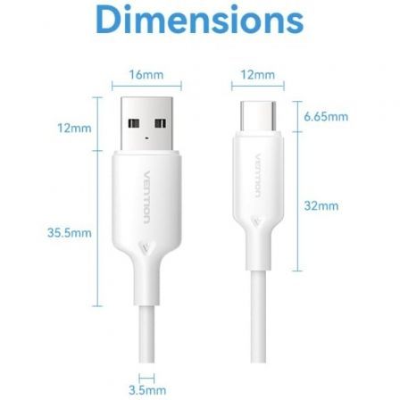 Vention CTQWH Cable USB 2.0 Tipo-C Macho - USB Macho 60W 480Mbps Blanco 2m