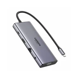 Ugreen Hub USB-C Revodok 11 en 1 con HDMI, VGA, USB-A, USB-C, RJ45 y SD/TF - Gris