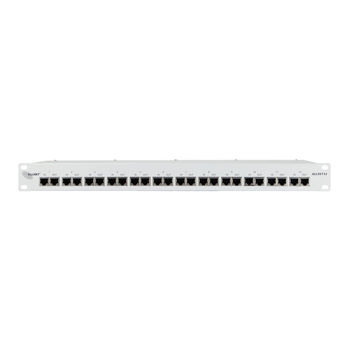 ALLNET ALL95112 Protector de Sobretensión y Rayos 24 Puertos Ethernet PoE, Montaje en Rack, Metal Gris, Cat 6