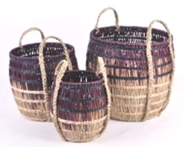 DKD Home Decor Set de 3 Cestas de Seagrass 39x39x41 cm Lila y Natural