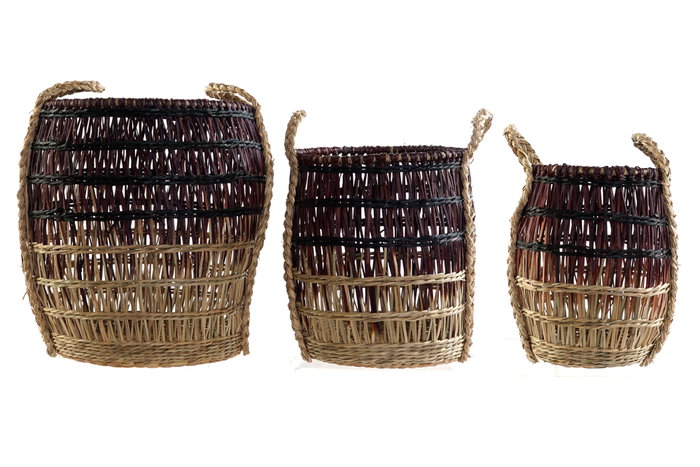 DKD Home Decor Set de 3 Cestas de Seagrass 39x39x41 cm Lila y Natural