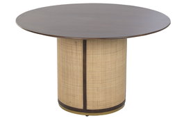 DKD Home Decor Mesa Redonda Comedor Sixties Marron Oscuro Natural 130 x 77 x 130 cm