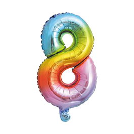 Party Time Globo Cifra 8 Arco Iris 35 cm para Aire o Helio, Reutilizable