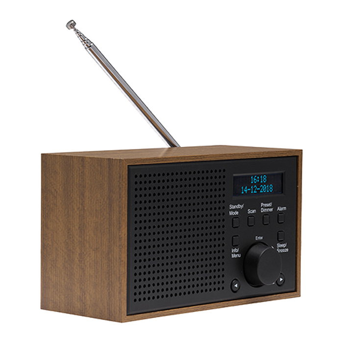 Denver DAB-46 Radio Internet y Digital con Sintonizador DAB+/FM, Alarma, Pantalla LCD, Color Gris Oscuro, Funciona con Baterías y Red Eléctrica