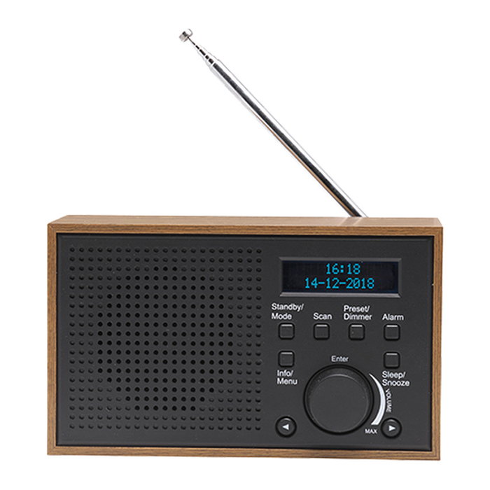 Denver DAB-46 Radio Internet y Digital con Sintonizador DAB+/FM, Alarma, Pantalla LCD, Color Gris Oscuro, Funciona con Baterías y Red Eléctrica