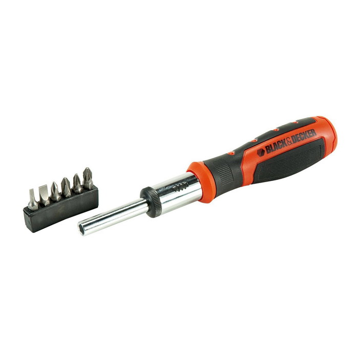 Black+Decker Juego de destornillador multipuntas con carraca + 6 puntas