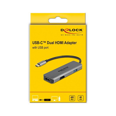 DeLOCK Adaptador USB Type-C a Dual HDMI 4K 60 Hz con puerto USB