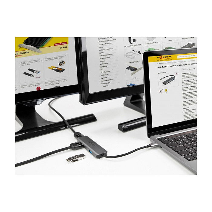 DeLOCK Adaptador USB-C a Dual HDMI con Puerto USB, 4K 60Hz, USB 3.2 Gen 1, Compatible con Windows/Mac/Linux/ChromeOS, Gris Aluminio DeLOCK Adaptador USB-C a Dual HDMI con Puerto USB, 4K 60Hz, USB 3.2 Gen 1, Compatible con Windows/Mac/Linux/ChromeOS, Gris Aluminio