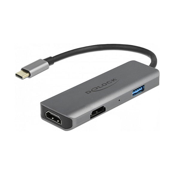 DeLOCK Adaptador USB-C a Dual HDMI con Puerto USB, 4K 60Hz, USB 3.2 Gen 1, Compatible con Windows/Mac/Linux/ChromeOS, Gris Aluminio DeLOCK Adaptador USB-C a Dual HDMI con Puerto USB, 4K 60Hz, USB 3.2 Gen 1, Compatible con Windows/Mac/Linux/ChromeOS, Gris Aluminio