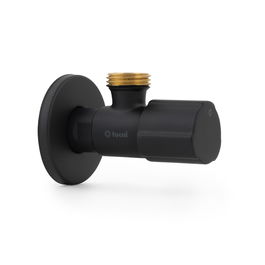 TMM Válvula Escuadra Cerámica de 1/2 x 3/8 Pulg, Mando Redondo Metálico 1/4 de Vuelta, Color Negro, Para Agua Potable, 16 Bar, 95°C