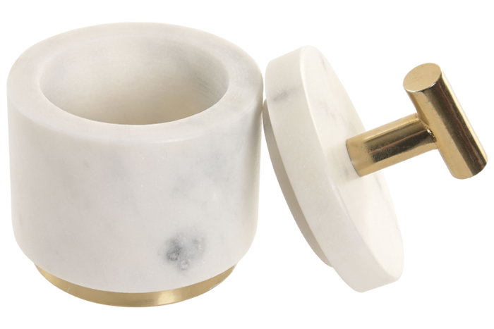 DKD Home Decor Salero de Mármol y Latón Blanco y Dorado