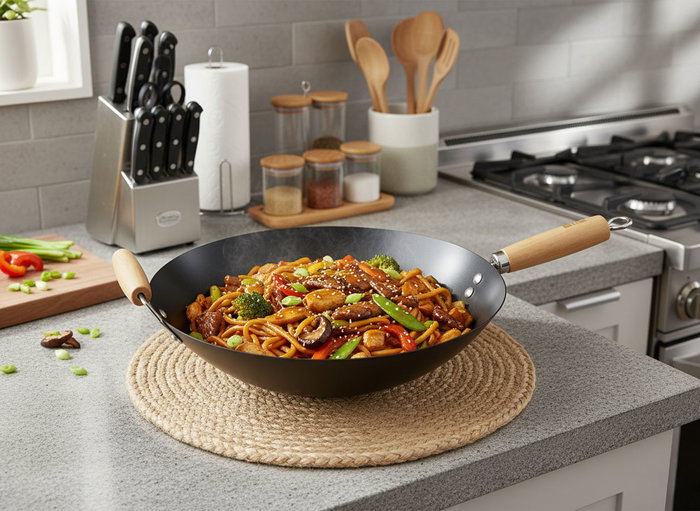 Quttin Sartén Wok con Mango de Madera de 35 cm