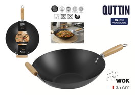 Quttin Sartén Wok con Mango de Madera de 35 cm