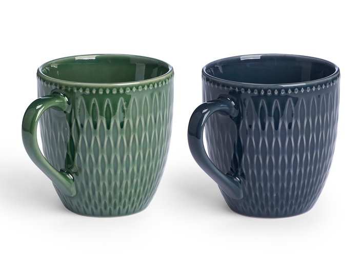 Vessia Tazon Desayuno Ceramica Loza 600 ml Colores Oscuros Azul y Verde 15 x 11.5 x 11 cm (Set de 24)