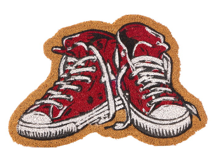 Giftdecor Felpudo Forma Zapatillas 60x40x1.5cm Fibra de Coco y PVC Blanco y Rojo (Set de 10)