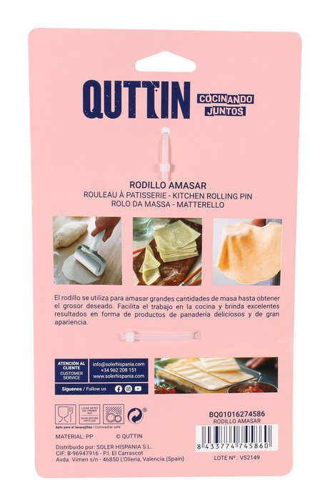 Quttin Rodillo Amasar 16.5 x 11.5 x 3.5 cm (12 Unidades)