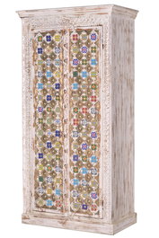 Giner y Colomer Armario Madera Mango con Detalles En Cerámica y Bronce Blanco Envejecido